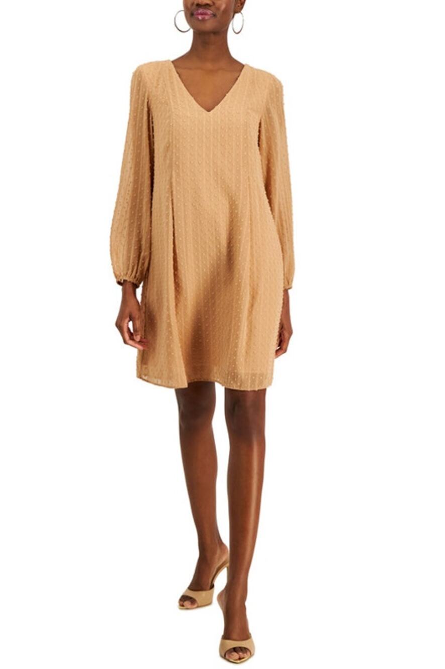 INC INTERNATIONAL CONCEPTS Shift Dress Small Tan Hazelwood Long Sleeve NWT